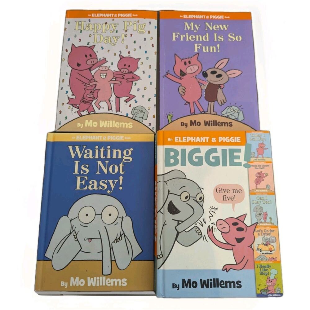 Lot of 4 Elephant & Piggie Hardback Softcover Books by Mo Willems Biggie 8 Total